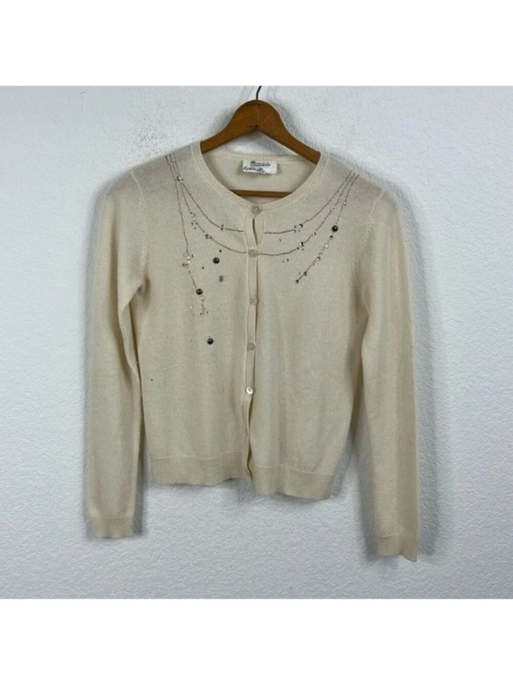 Bonpoint Cashmere Sequin Beaded Button Front Girls Cardigan Sweater